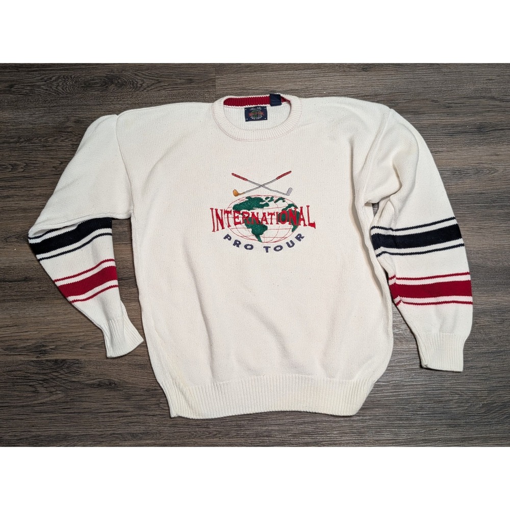 Vintage Allen‎ Solly International Pro Tour Golf Sweater Mens Medium White USA
